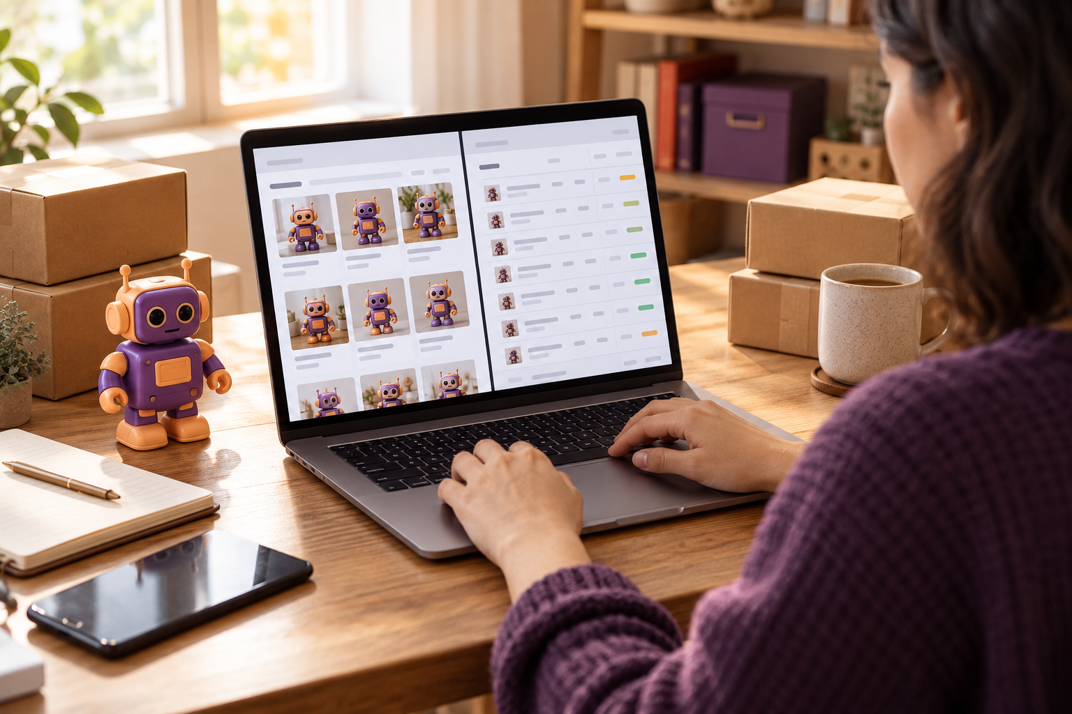 Reviewing marketplace research at a laptop