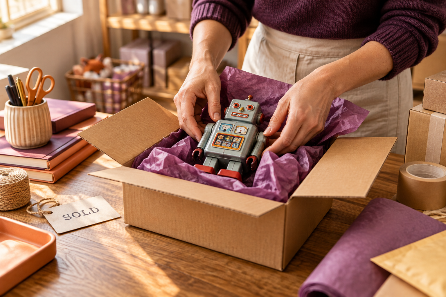 Packing a sold toy for its next owner