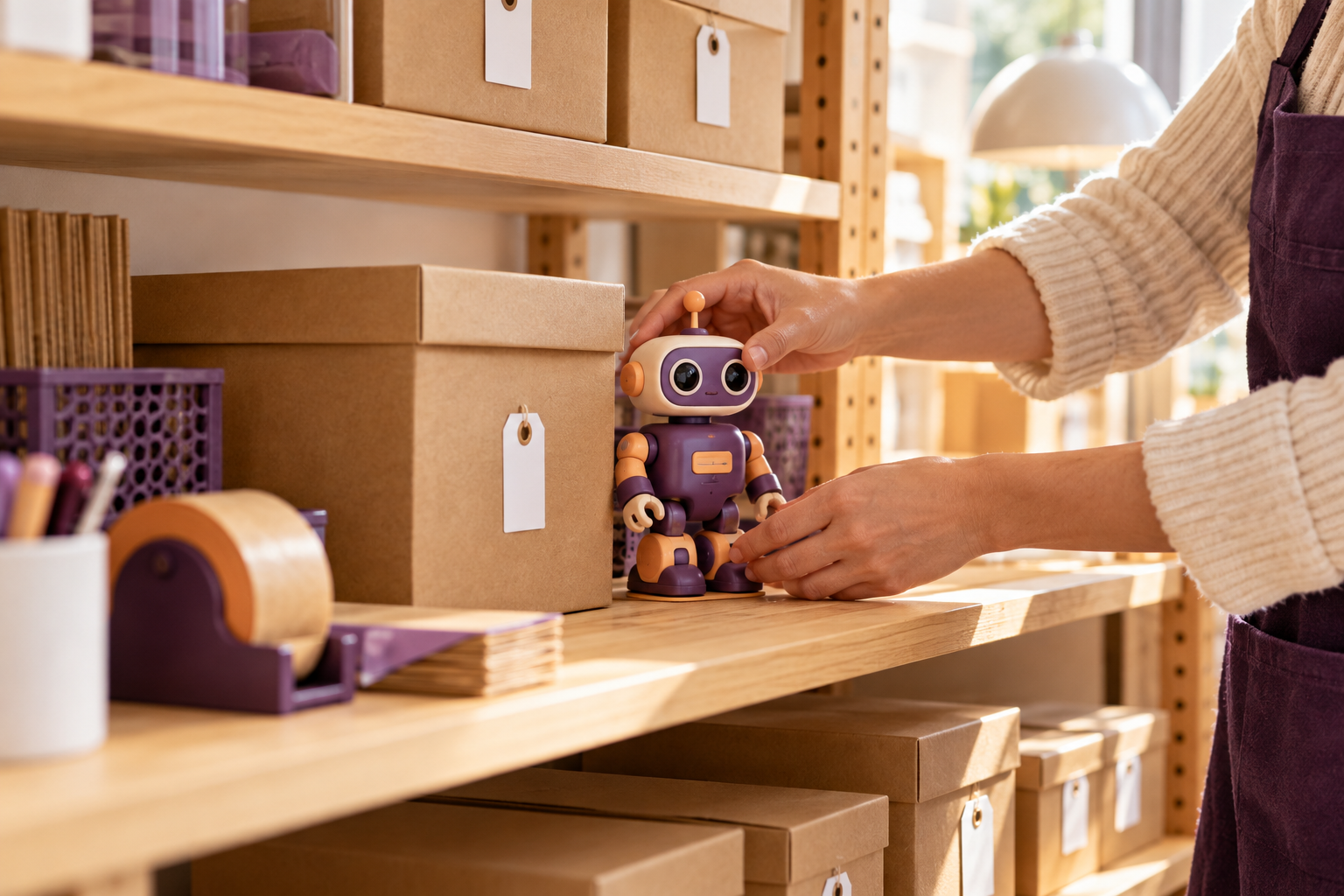 Organized reseller inventory and tagged storage boxes